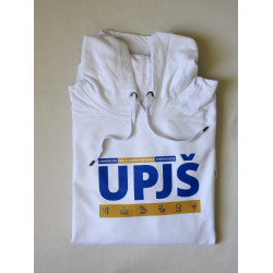 Mikina biela melírovaná s kapucňou s logom UPJŠ